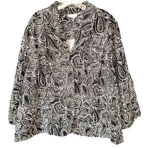 Charter Club Blazer Jacket 3X Black White Paisley Cotton Spandex Stretch *Pls Rd
